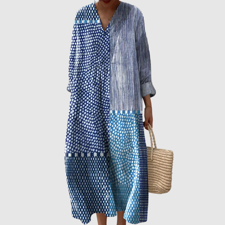 Luna | Women's Wave-Pattern V-Neck Relaxed Midi Dress