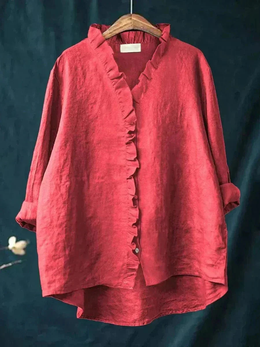 Maeva | Women's Linen Feminine Ruffle-Neckline Blouse
