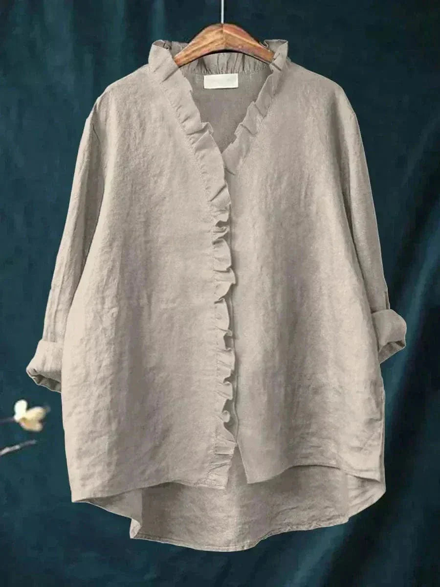 Maeva | Women's Linen Feminine Ruffle-Neckline Blouse