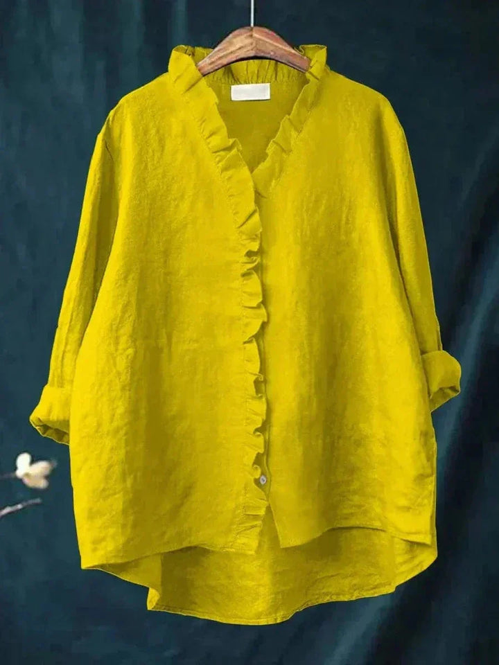 Maeva | Women's Linen Feminine Ruffle-Neckline Blouse