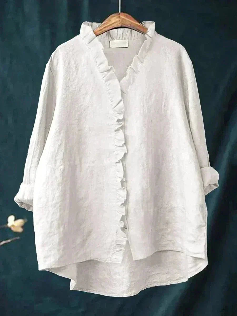 Maeva | Women's Linen Feminine Ruffle-Neckline Blouse