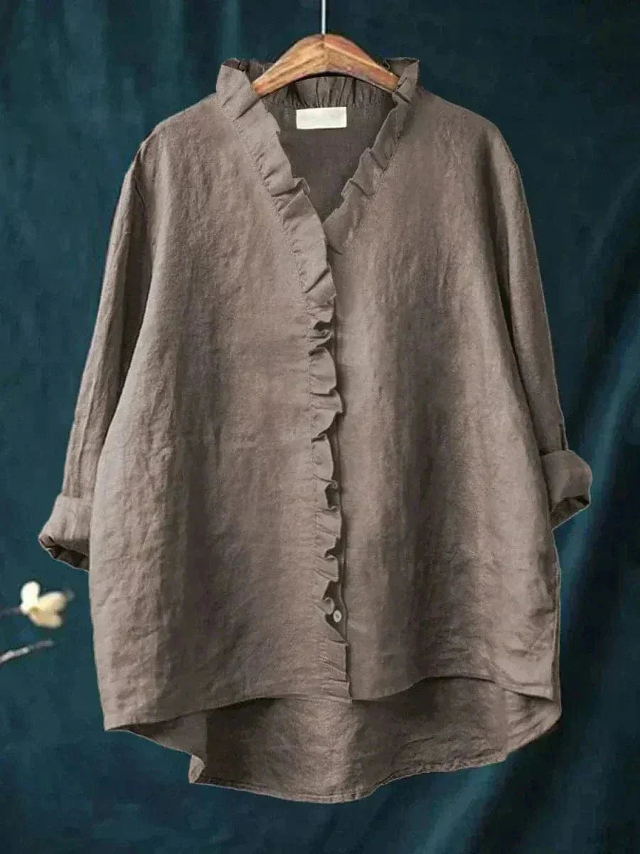 Maeva | Women's Linen Feminine Ruffle-Neckline Blouse