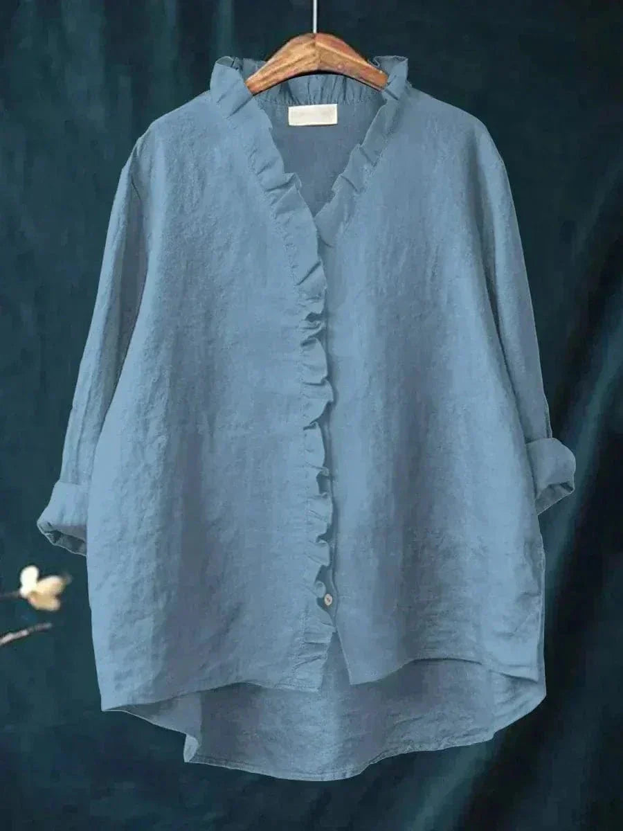 Maeva | Women's Linen Feminine Ruffle-Neckline Blouse
