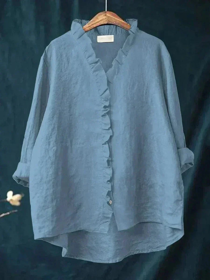 Maeva | Women's Linen Feminine Ruffle-Neckline Blouse