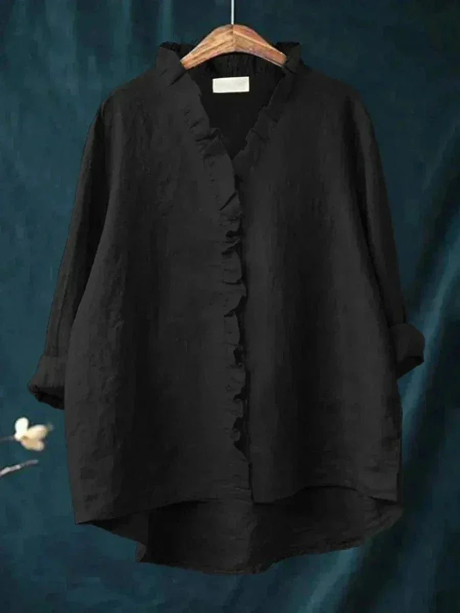 Maeva | Women's Linen Feminine Ruffle-Neckline Blouse