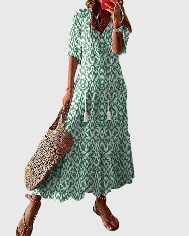 Magnolia | Women's Boho Vintage V-Neck Summer Midi Dress