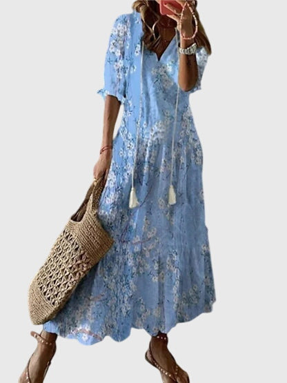 Magnolia | Women's Boho Vintage V-Neck Summer Midi Dress