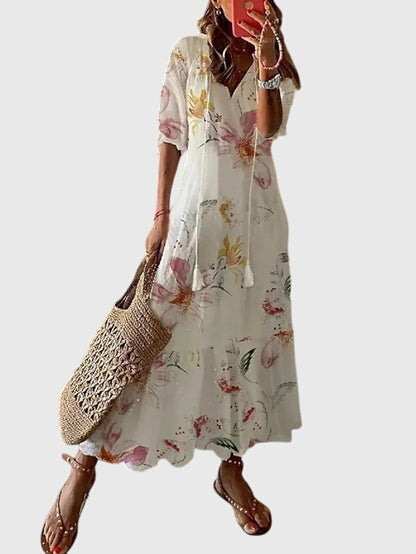 Magnolia | Women's Boho Vintage V-Neck Summer Midi Dress