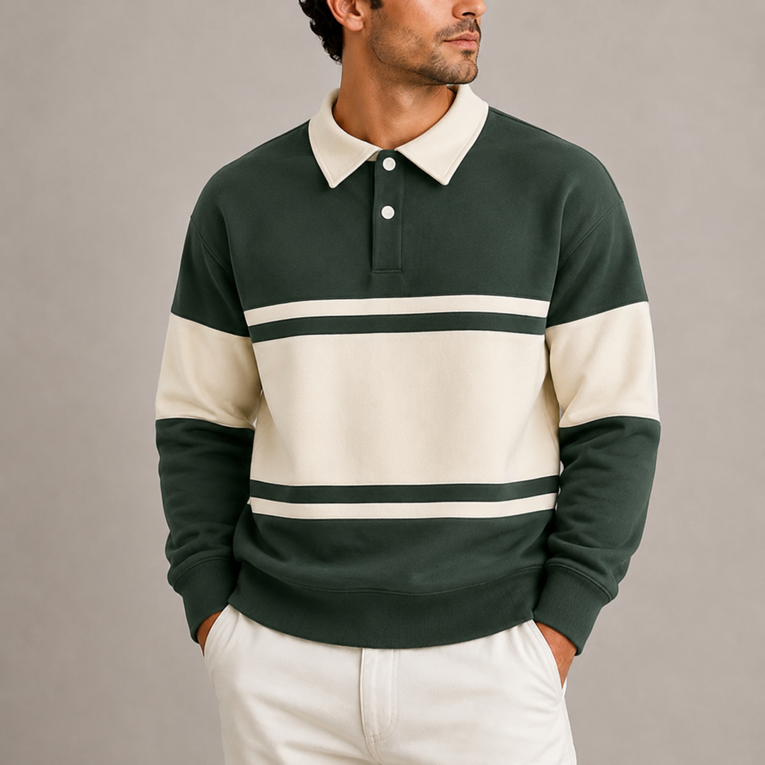 Marbod | Men's Block Stripe Collared Sweatshirt
