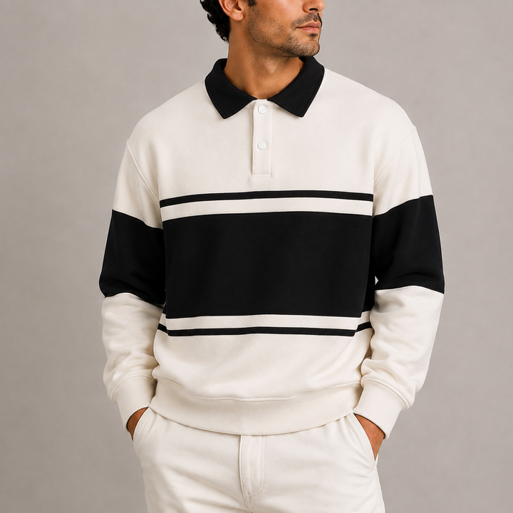 Marbod | Men's Block Stripe Collared Sweatshirt
