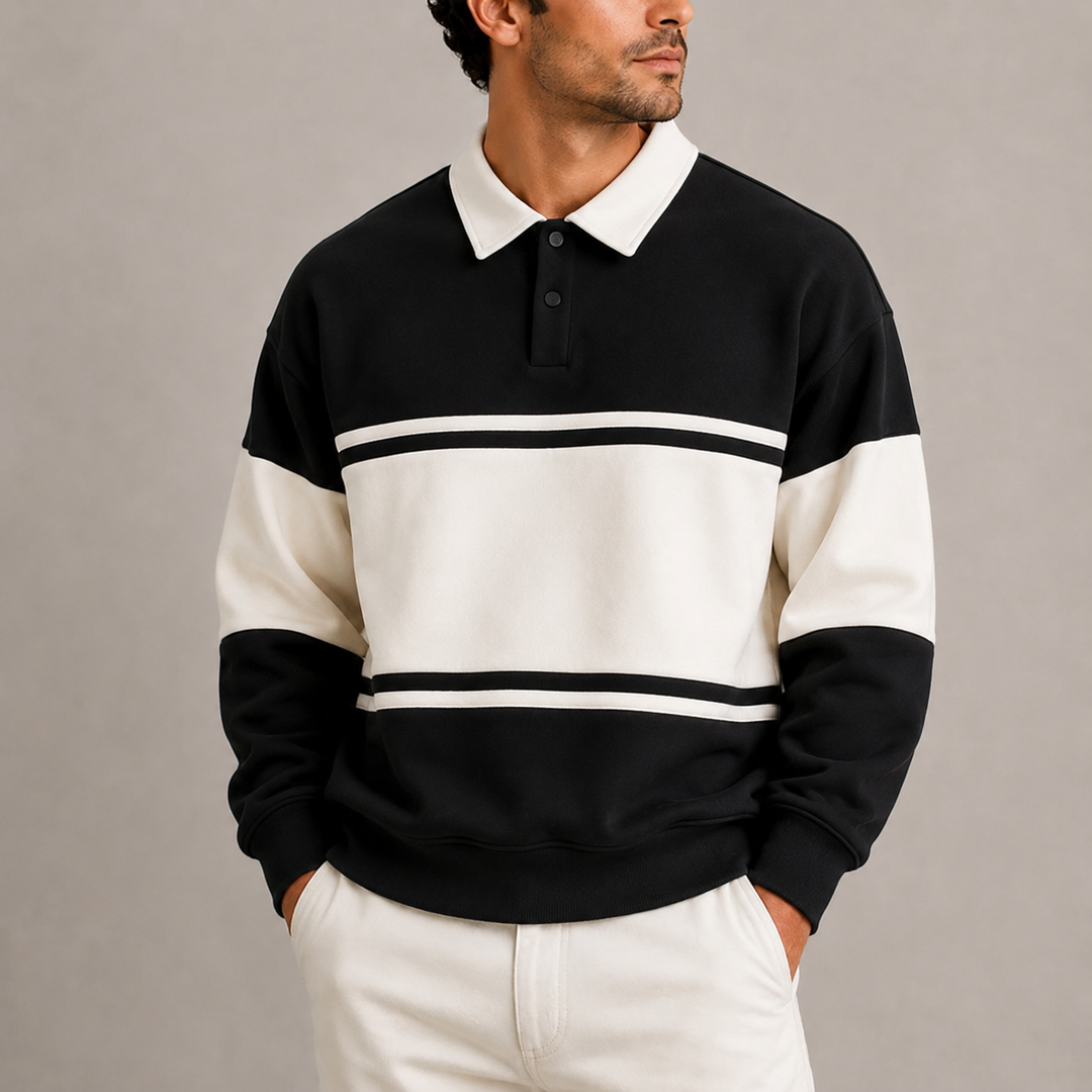 Marbod | Men's Block Stripe Collared Sweatshirt