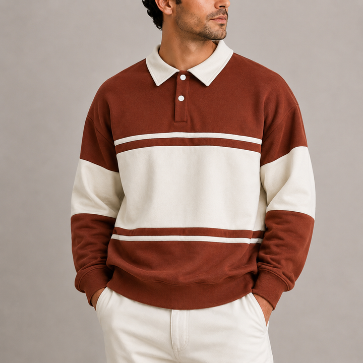 Marbod | Men's Block Stripe Collared Sweatshirt