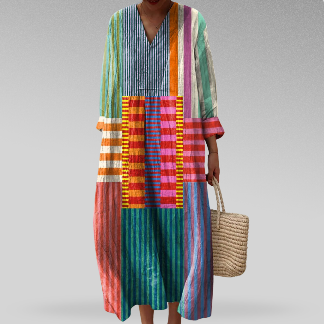 Margot | Women's Linen Colorblock Stripe Oversized Maxi Dress