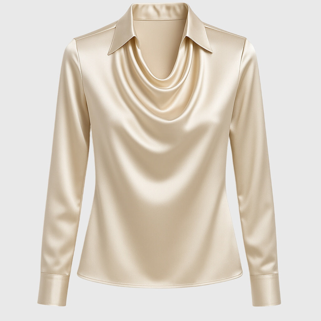 Margot | Women's Lustrous Pleated Neckline Flowing Blouse