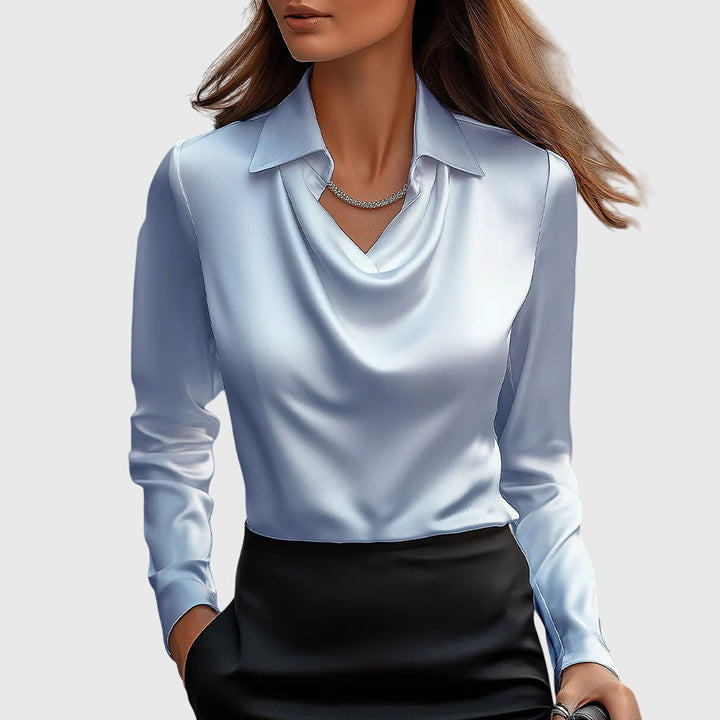 Margot | Women's Lustrous Pleated Neckline Flowing Blouse