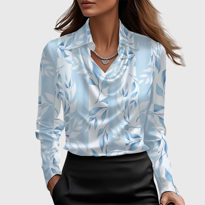 Margot | Women's Lustrous Pleated Neckline Flowing Blouse
