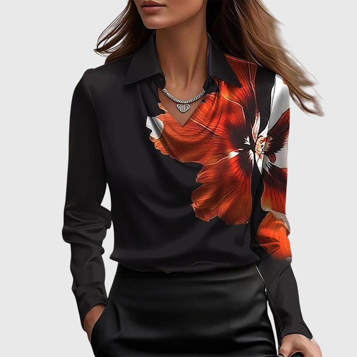 Margot | Women's Lustrous Pleated Neckline Flowing Blouse