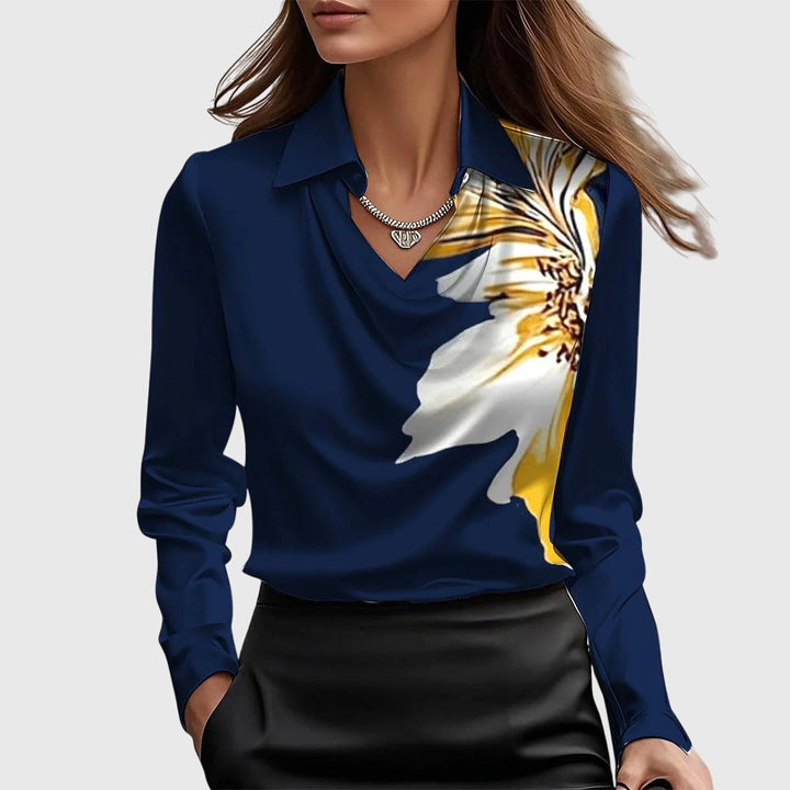 Margot | Women's Lustrous Pleated Neckline Flowing Blouse