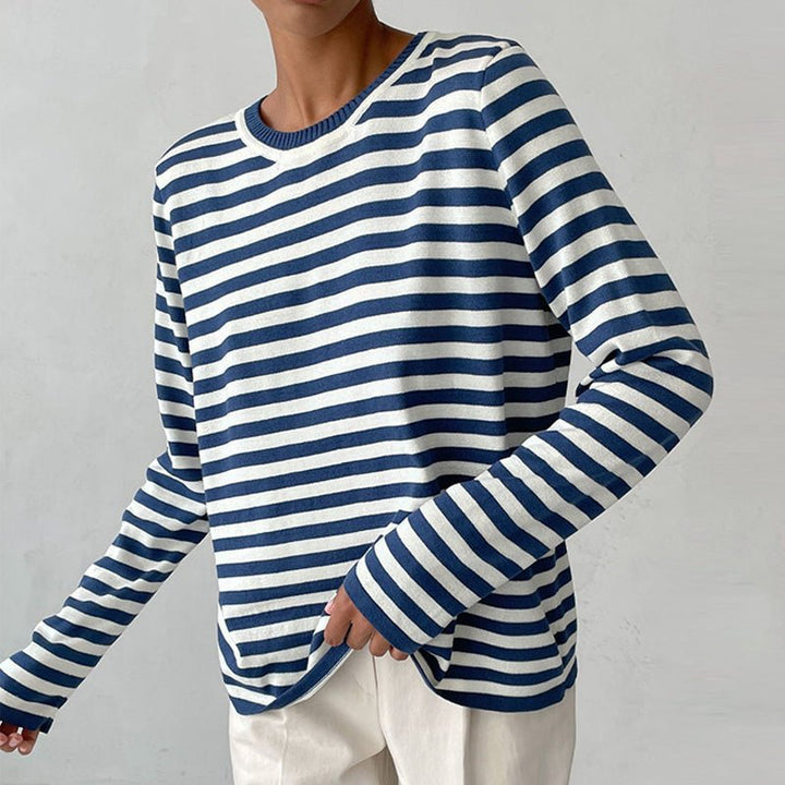 Margot | Women's Striped Long Sleeve Crew Neck Relaxed Top