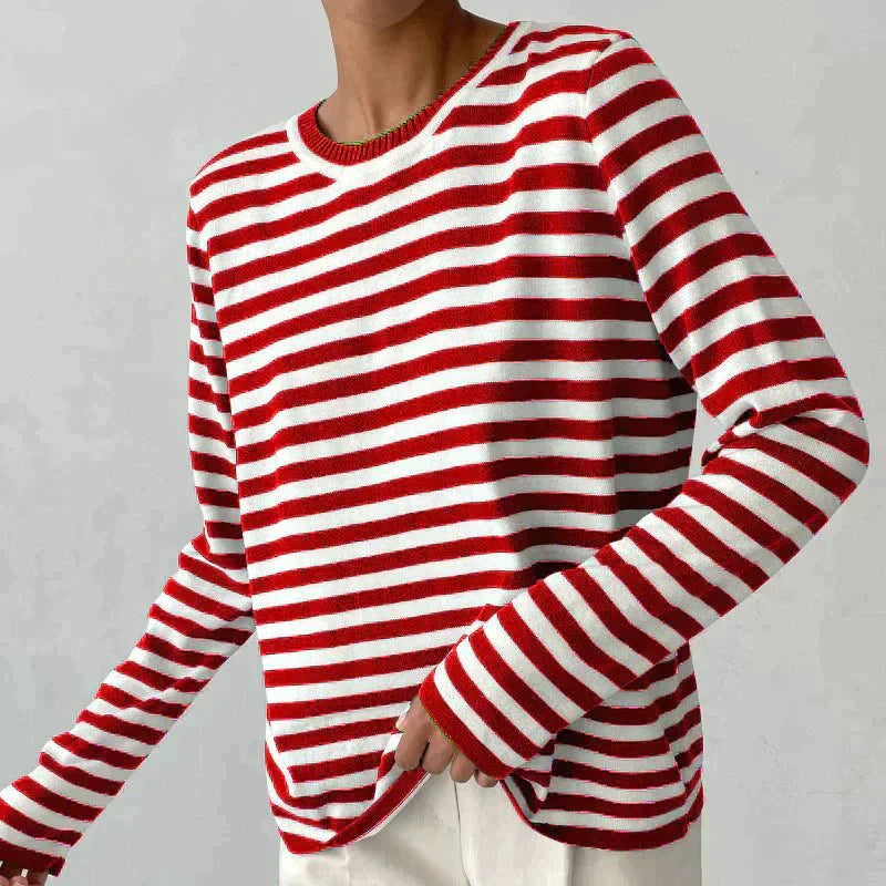 Margot | Women's Striped Long Sleeve Crew Neck Relaxed Top