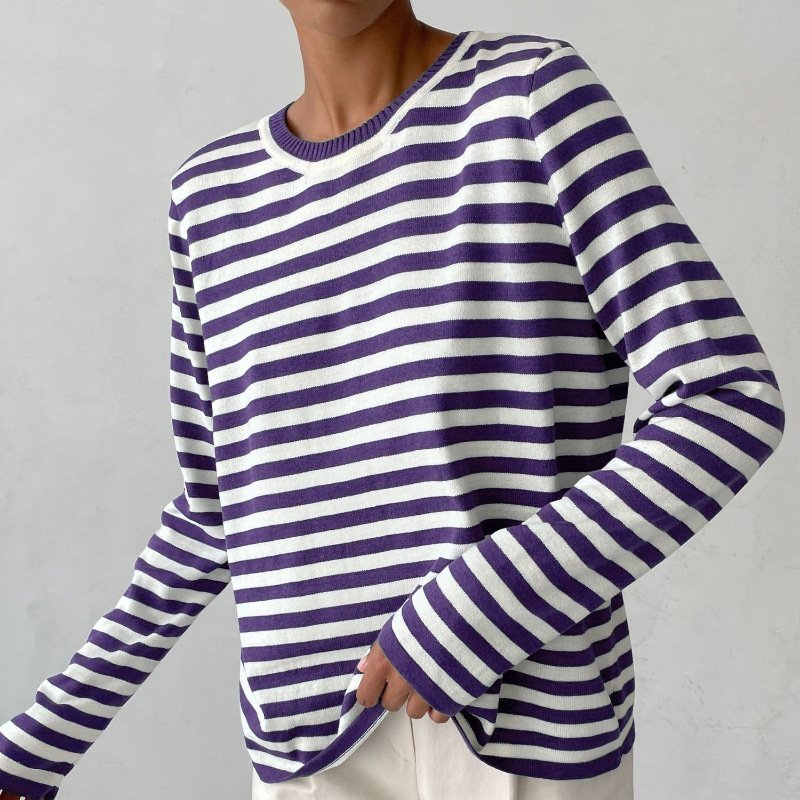 Margot | Women's Striped Long Sleeve Crew Neck Relaxed Top