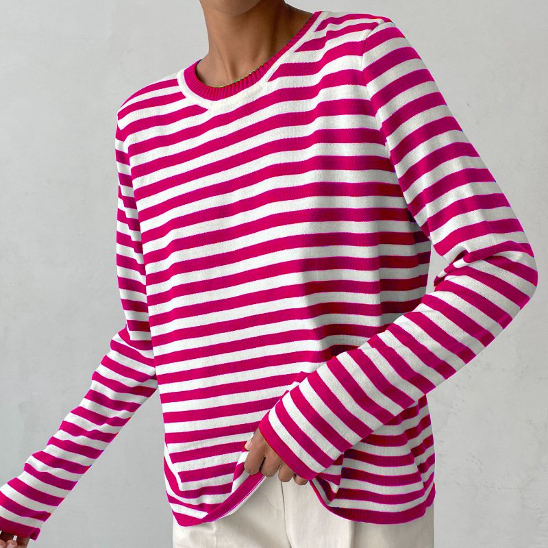 Margot | Women's Striped Long Sleeve Crew Neck Relaxed Top