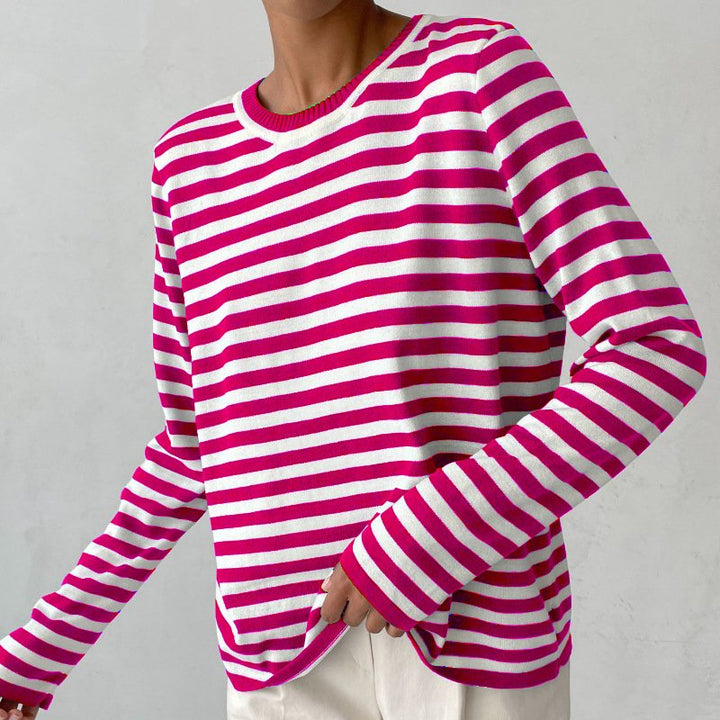 Margot | Women's Striped Long Sleeve Crew Neck Relaxed Top
