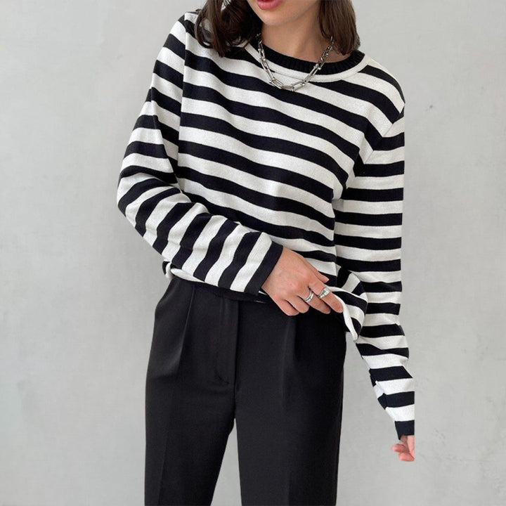Margot | Women's Striped Long Sleeve Crew Neck Relaxed Top
