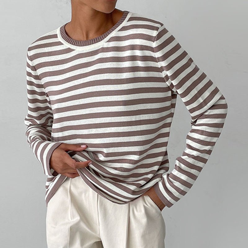Margot | Women's Striped Long Sleeve Crew Neck Relaxed Top