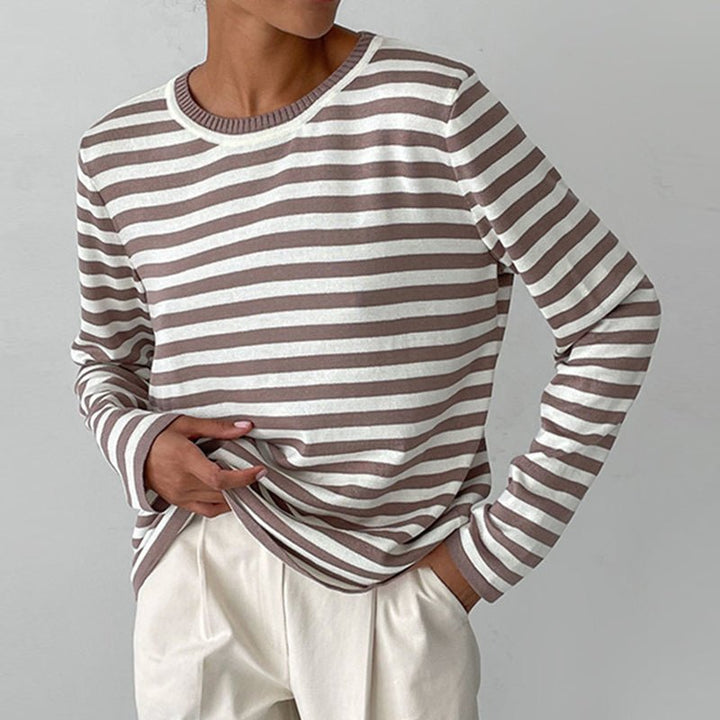Margot | Women's Striped Long Sleeve Crew Neck Relaxed Top