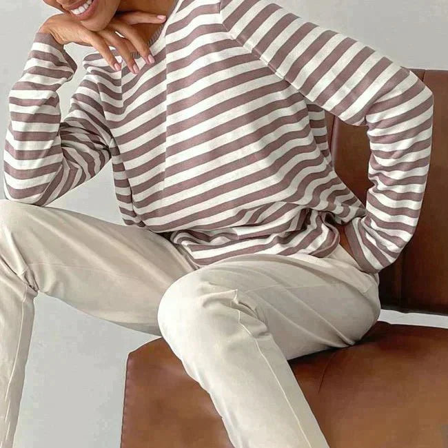Margot | Women's Striped Long Sleeve Crew Neck Relaxed Top