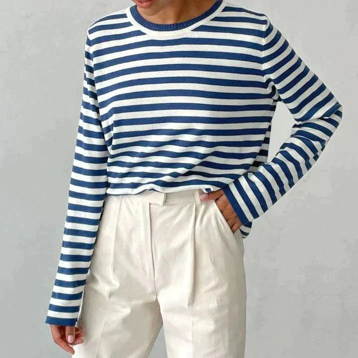 Margot | Women's Striped Long Sleeve Crew Neck Relaxed Top