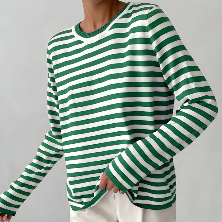 Margot | Women's Striped Long Sleeve Crew Neck Relaxed Top