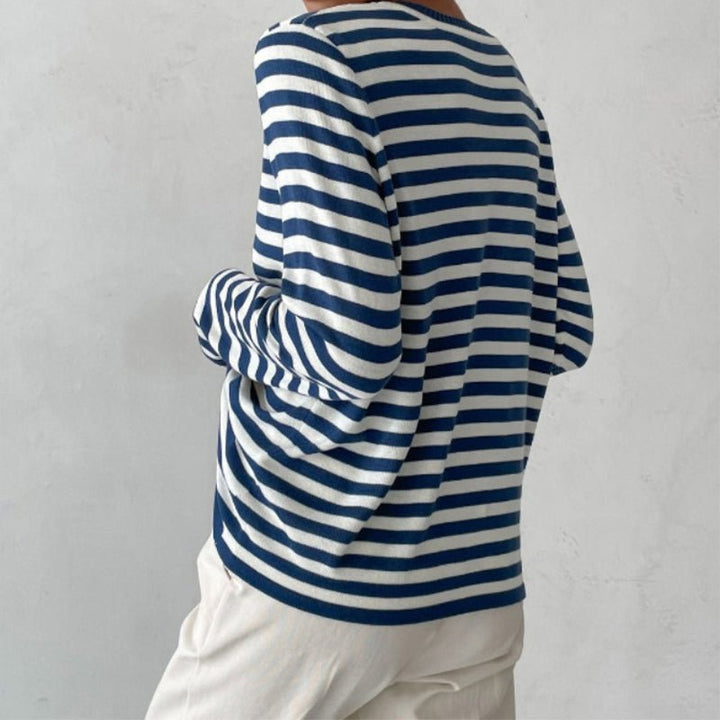 Margot | Women's Striped Long Sleeve Crew Neck Relaxed Top