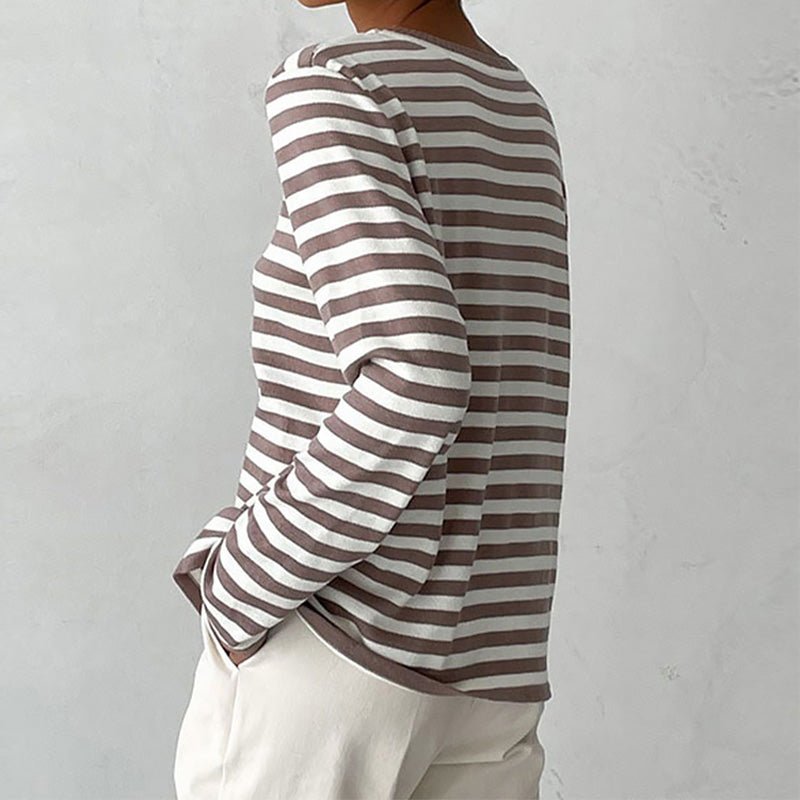 Margot | Women's Striped Long Sleeve Crew Neck Relaxed Top