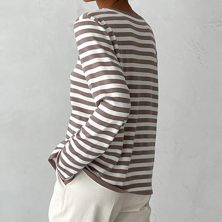 Margot | Women's Striped Long Sleeve Crew Neck Relaxed Top