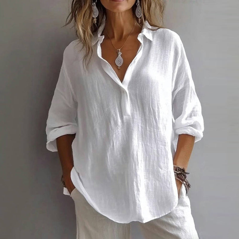 Marguerite | Women's Breathable Revere Collar Button Cotton Blouse