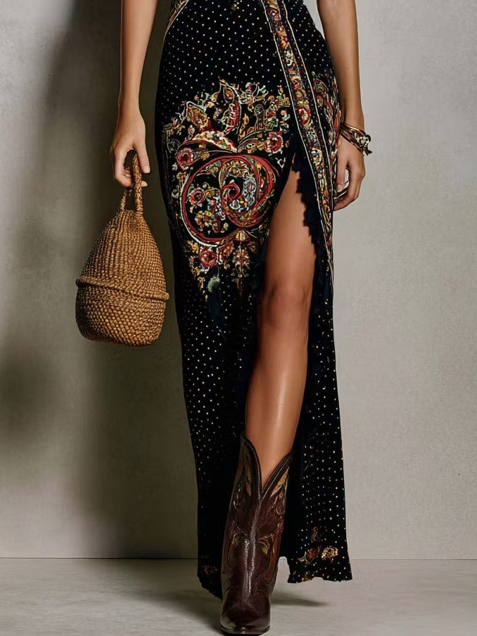 Marisol | Women's Bohemian Printed V-Neck Maxi Dress