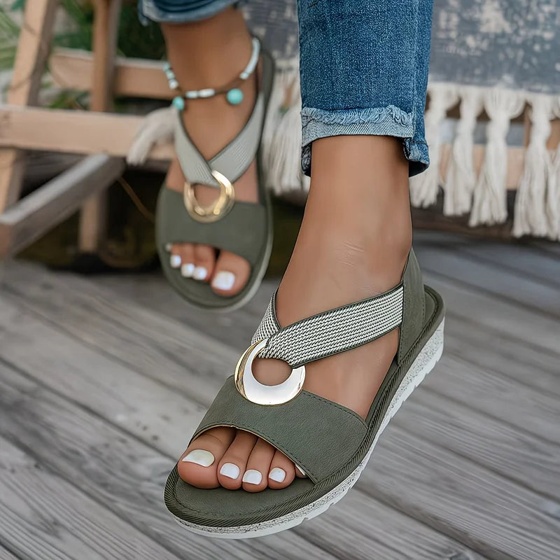 Marlenia | Women's Flat Metal Buckle Cushioned Sandals