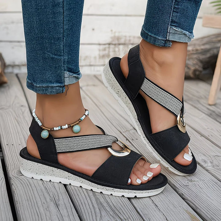 Marlenia | Women's Flat Metal Buckle Cushioned Sandals