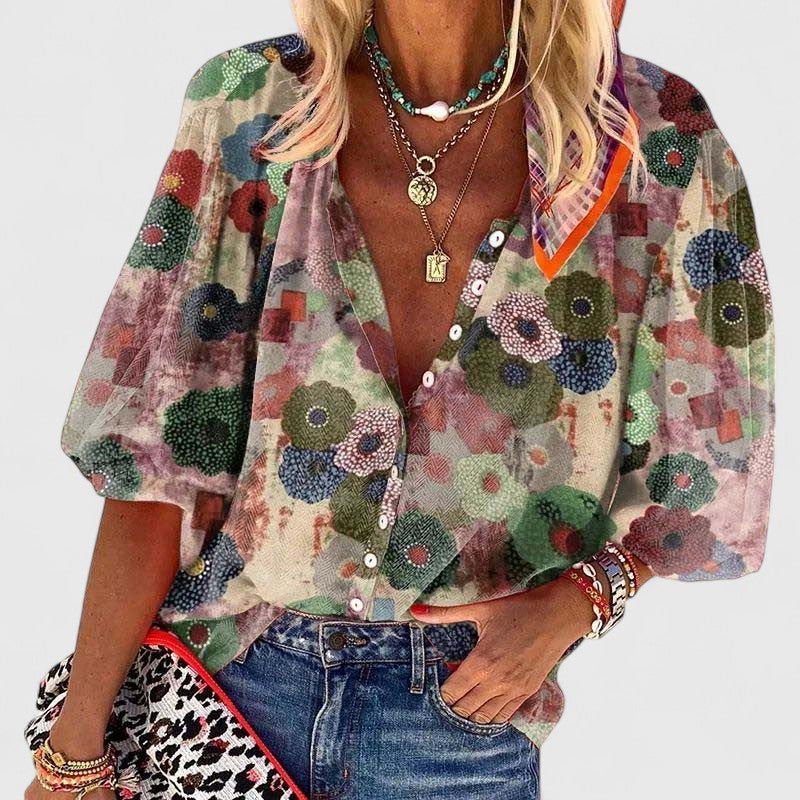 Marlowe | Women's Flowing Floral Print Long Sleeve Blouse