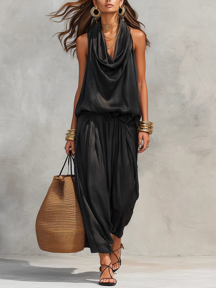 Marlowe | Women's Halter-Neck Wide-Leg Two-Piece Set