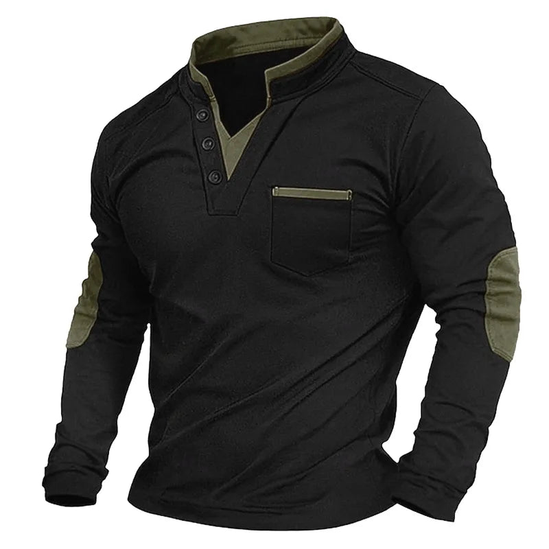 Martial | Men's Contrast Collar Quarter Button Sweatshirt