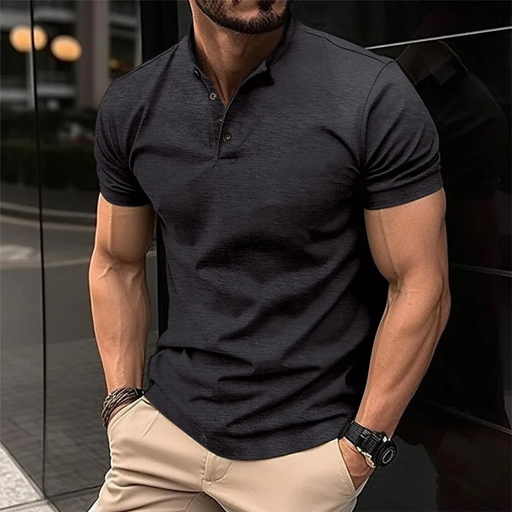 Martin | Men's Short Sleeve Mandarin Collar Henley Shirt
