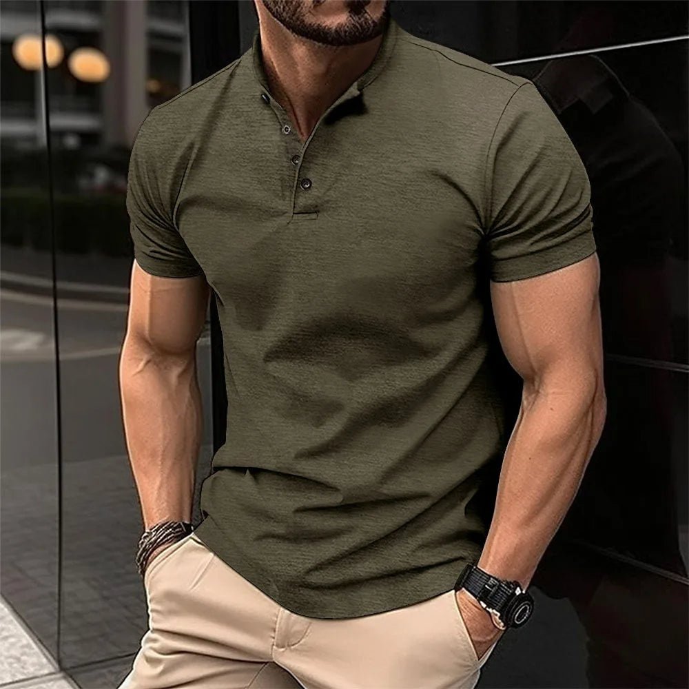 Martin | Men's Short Sleeve Mandarin Collar Henley Shirt
