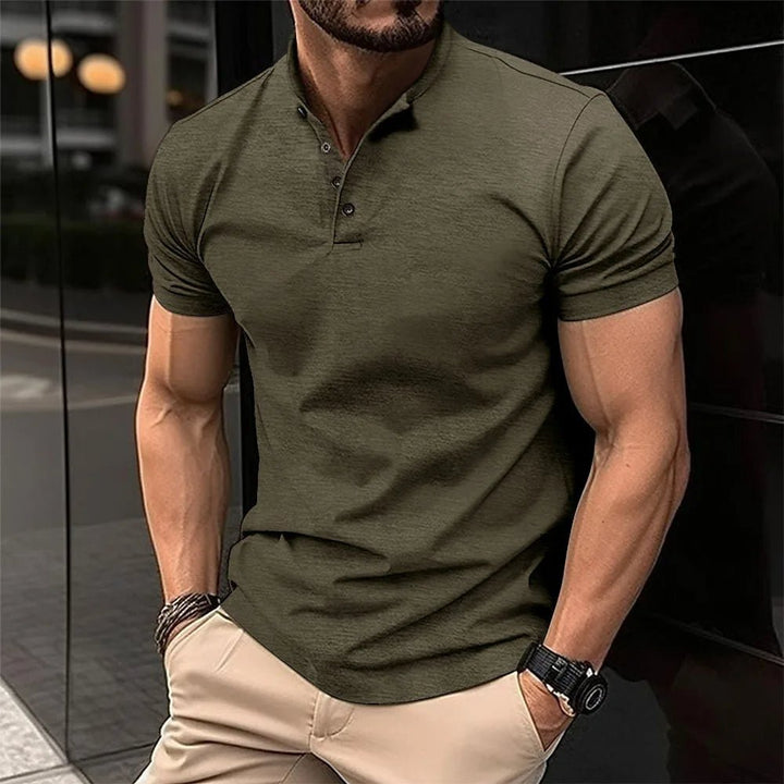 Martin | Men's Short Sleeve Mandarin Collar Henley Shirt