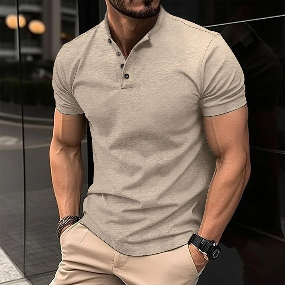 Martin | Men's Short Sleeve Mandarin Collar Henley Shirt