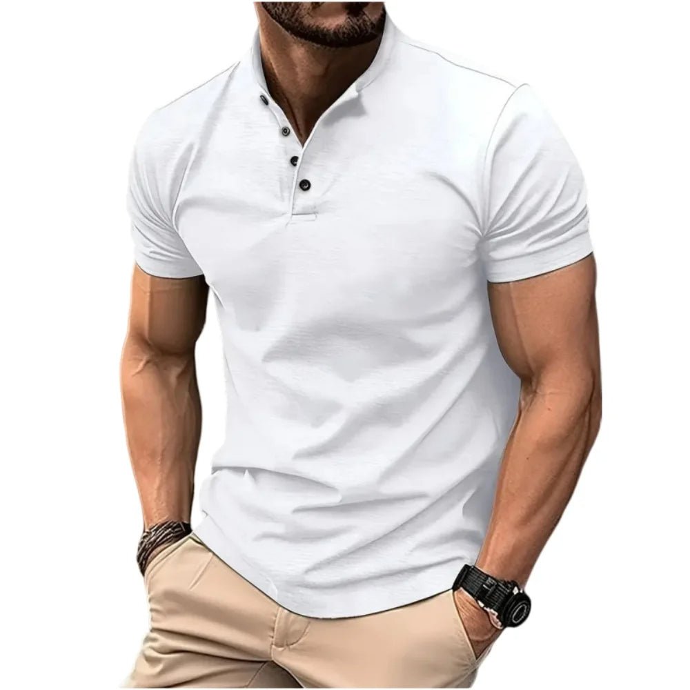 Martin | Men's Short Sleeve Mandarin Collar Henley Shirt