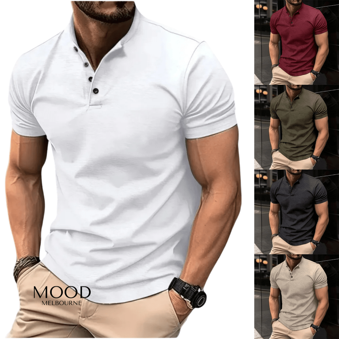 Martin | Men's Short Sleeve Mandarin Collar Henley Shirt