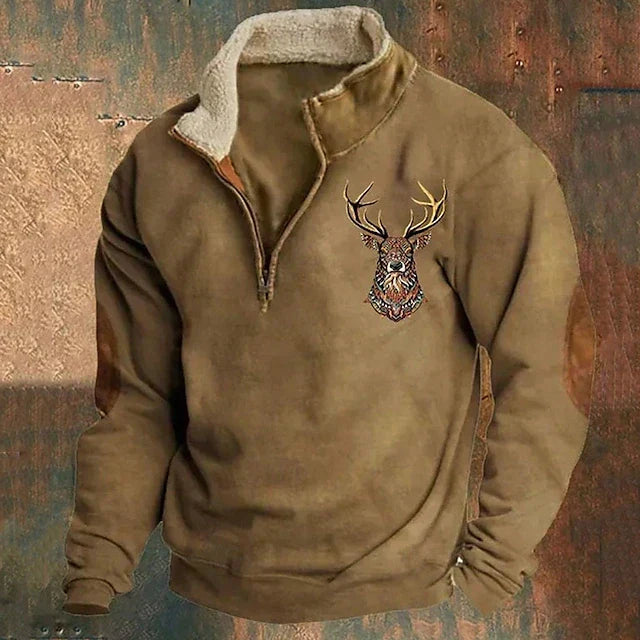 Mathias | Men's Stag Motif Quarter Zip Sweater